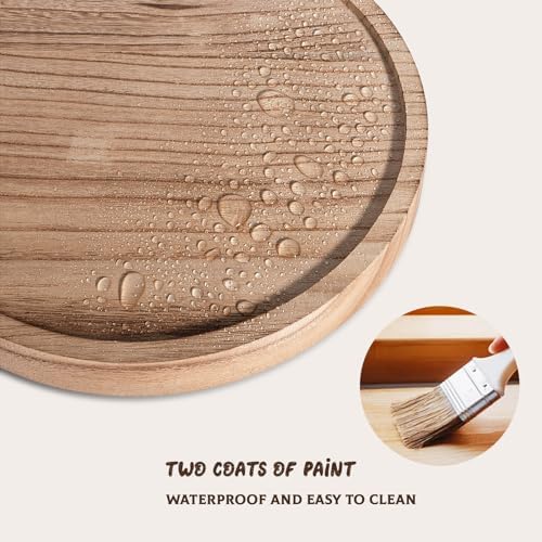 Round Decorative Tray Wood Bathroom Counter Organizer Farmhouse Kitchen Decor / Brown / Set of 10