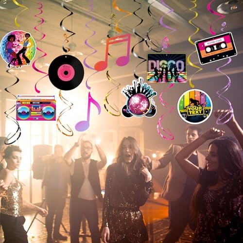 70s Disco Party Decorations, 24Pcs 70s Disco Ball Hanging Swirls 1970s Theme Ceiling Streamers for 70's Retro Birthday Party Suppies