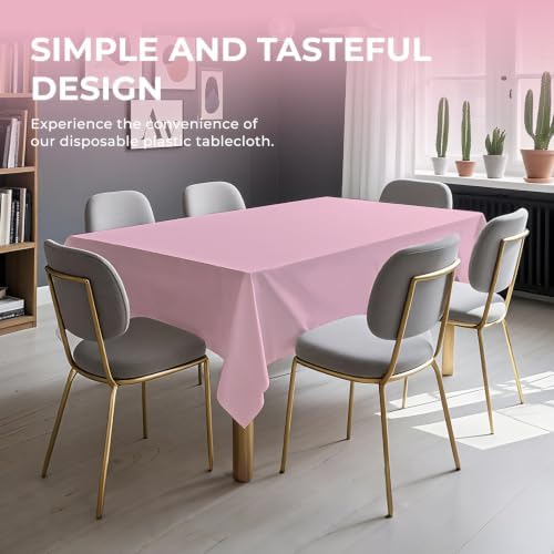 6 Pack Premium Disposable Plastic Tablecloth 54" x 108" Party Table Cloths Disposable for 6 to 8 Foot Tables Indoor or Outdoor Parties Birthdays Weddings Christmas Anniversary Buffet Table (Pink)