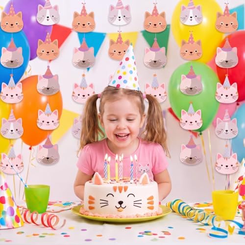Xinnun 8 Pcs Cat Birthday Party Decorations Pink Kitten Cat Garland Banners