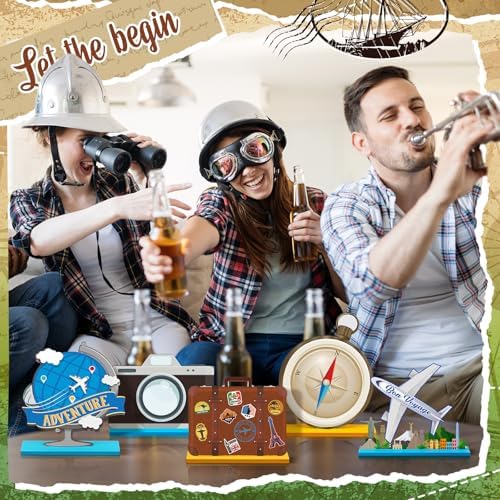 Marsui 12 Pcs Travel Wooden Centerpieces, Adventure Party Decor