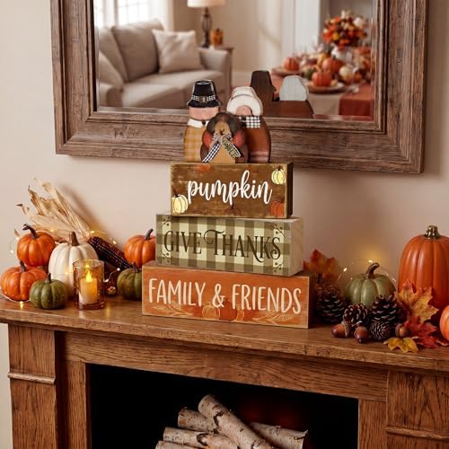 Colingmill 6 Pcs Thanksgiving Decorations Wooden Pilgrims Turkey Fall Decor