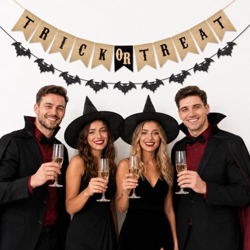 Alynta Halloween Trick or Treat Banner Garland Burlap Halloween Decorations