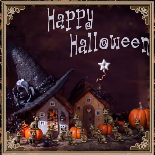 Civaner 50 Pcs Halloween Mini Brass Figurine Miniature, Cat