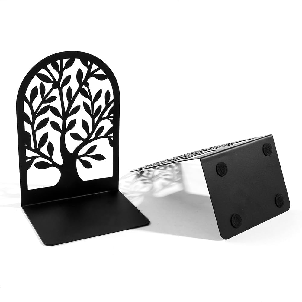 Tree of Life Metal Book Ends / 3 Pairs/ Style B / Black / Set of 6