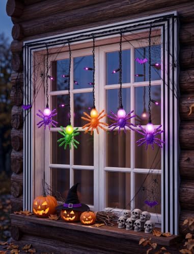 7FT Halloween Spider Curtain String Lights Plug-in 25 LED Decor