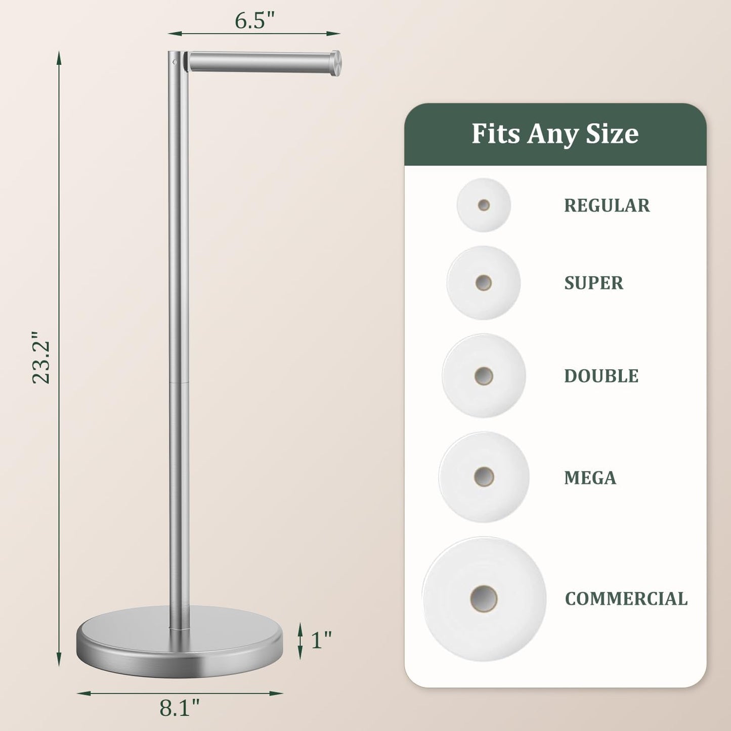 Brushed Nickel Toilet Paper Holder Stand Free Standing Tissue Roll Holder | Freestanding Toilet Paper Stand Storage for