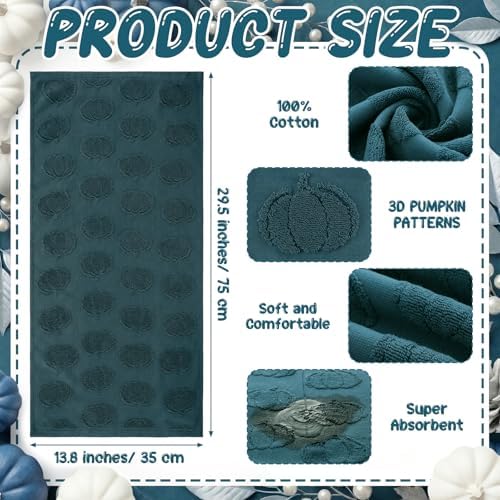 Mindsoft 2 Pcs Fall Hand Towels 3D Pumpkin Jacquard,Gray Green
