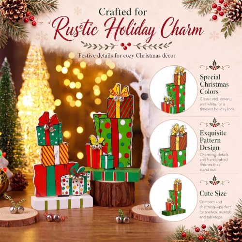 Amyhill 2 Pcs Christmas Table Decorations 5.9 Inch Xmas Gift Box Wood Signs