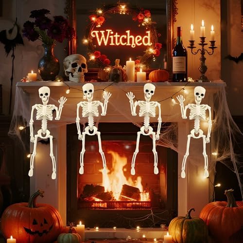 4 PCS 15.7" Posable Halloween Full Body Skeleton Decor with Movable Joints