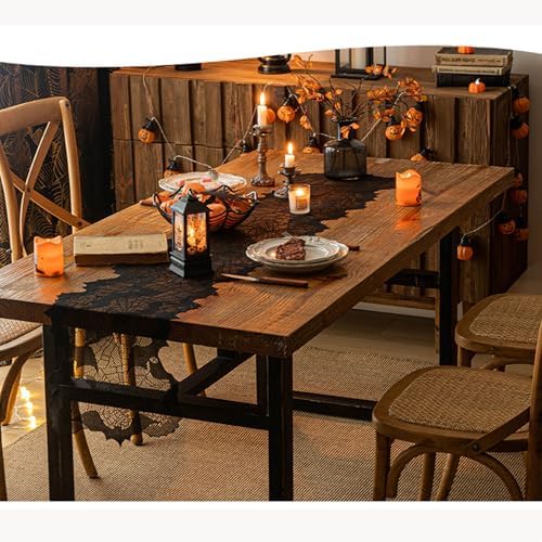 Halloween Table Runner - Black Lace with Spider Web & Bat Design, Elegant Lace Runner for Halloween Parties, Weddings & Spooky Home Decor (Bat)