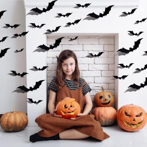 Halloween 3D Bats Decoration, 60PCS Plastic Bat Wall Stickers