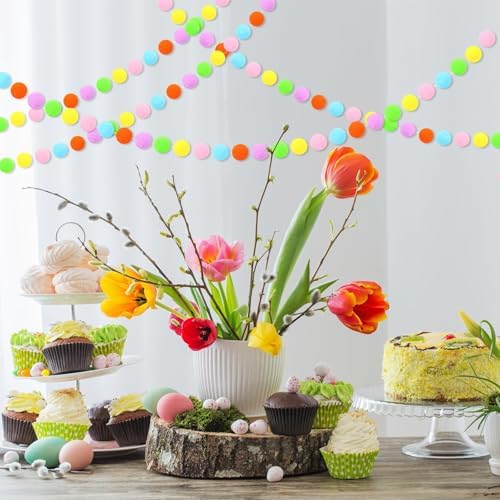 MARFOREVER 4 Pack 26.3 FT Easter Pom Pom Garland Colorful 30 Balls