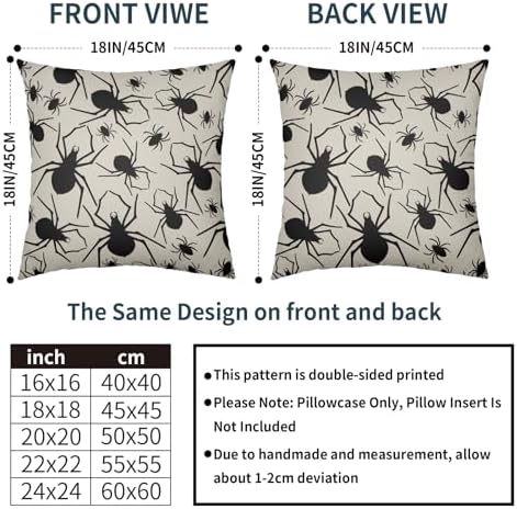 Cream Halloween Pillow Covers 20x20 Set of 2 Black Spider Print Outdoor Decorative Throw Pillows Holiday Scary Themed Farmhouse Pillowcases Linen Cushion Case Decor for Home Sofa Couch Bed