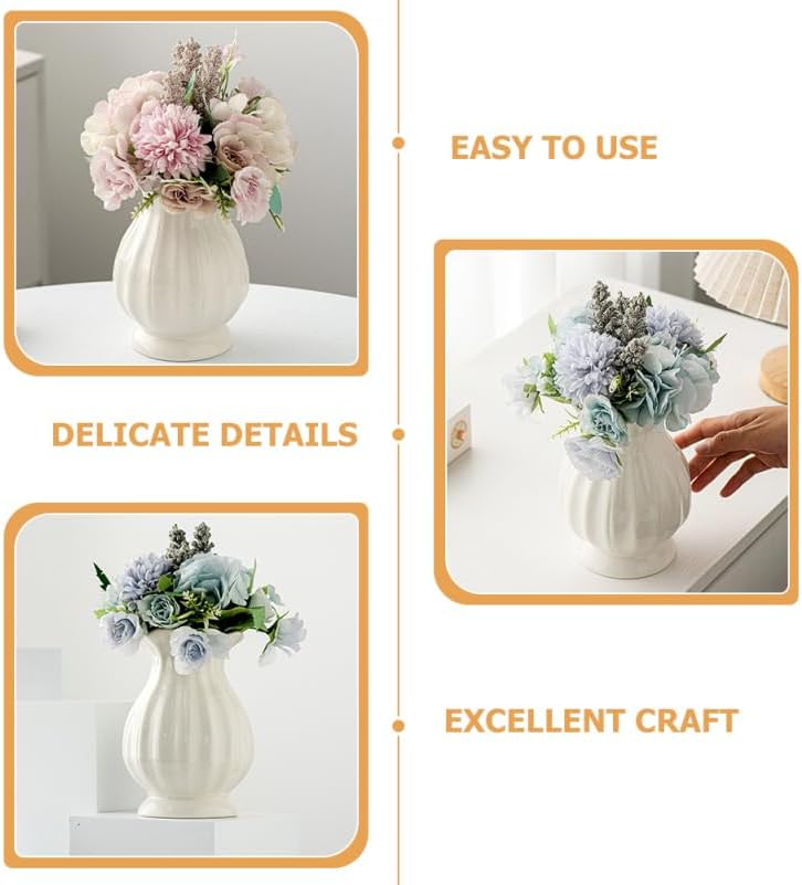 Ceramic Flower Vase Small Decorative Vase for Dried Flowers Minimalist Home / White / 6.69 Inch