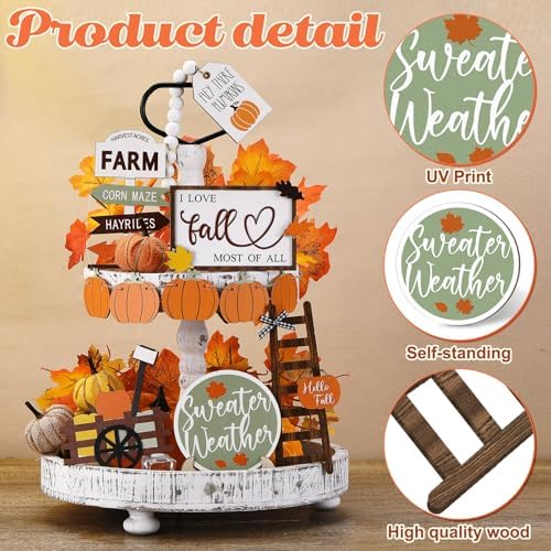 FairySandy 19 Pcs Fall Tiered Tray Decor Set, Pumpkin Patch