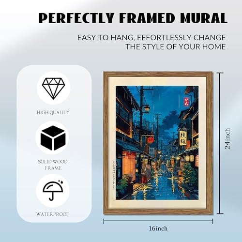 Framed Japanese Wall Art, Asian Tokyo Tea House Canvas Wall Decor Painting, Cool Japanese Night Posters Prints Pictures