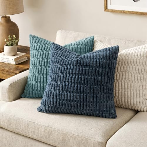 MIULEE Euro Sham Corduroy Decorative Throw Pillow Covers 24x24 Blue