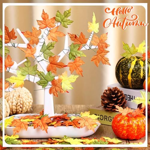 Thiccywoov 144 Pcs Fall Maple Leaves Bulk for Decoration Craft Autumn Stem