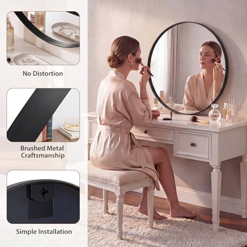 Bathroom Round Mirrors for Over Sink, 28 Inch Wall Circle Mirror with Matte Metal Frame, Modern Wall Mount Vanity