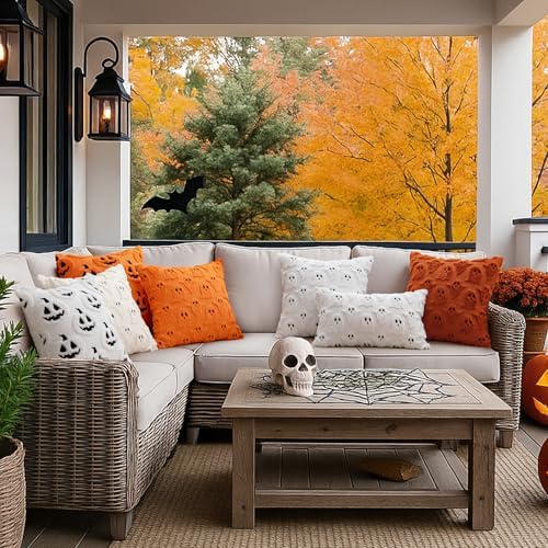 MIULEE Orange Halloween Pillow Covers Cute Ghost Fall Decor 16x16