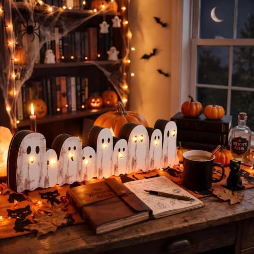 Yousoontic Halloween Indoor Decorations, Light up Ghosts Table Centerpiece