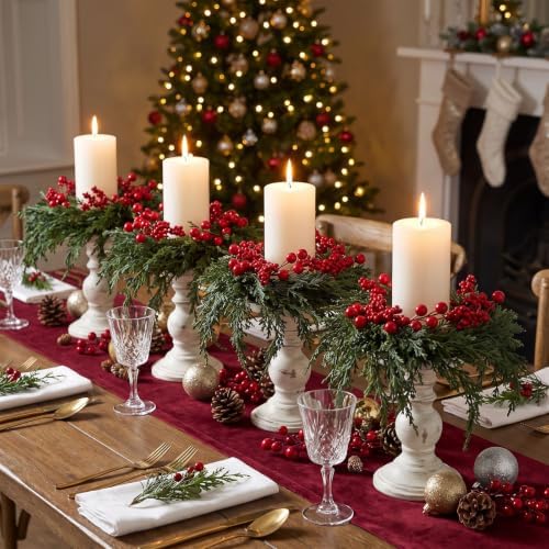 4 Pcs Mini Christmas Cedar with Berries Wreaths 12" Drop Wreath