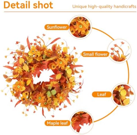 Pinkpum 22" Fall Wreath Front Door Artificial Daisy Wall Decor Autumn