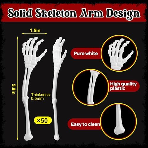 50 Pcs Halloween Skeleton Cocktail Stirrers, Skeleton Hand Swizzle Sticks