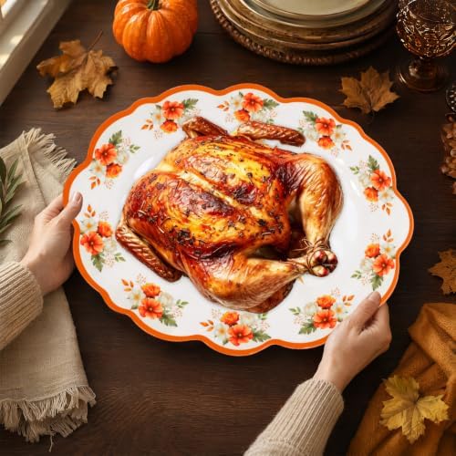 ceiba tree Thanksgiving Fall Turkey Platter Serving Tray Dish Reusable Melamine Large 16 X 12.6 inch Harvest Autumn Oval Plate for Party Tableware Holiday Buffet Friendsgiving Snacks Appetizers