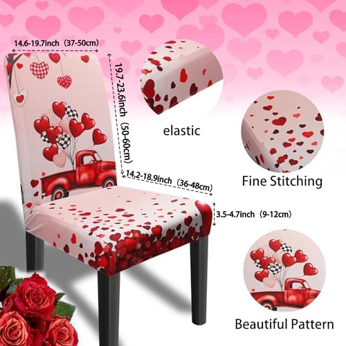 Valentine Chair Covers Set of 4 Valentines Heart Chair Back Covers Valentine Dining Chair Covers for Party Kitchen Removable Valentines Decorations