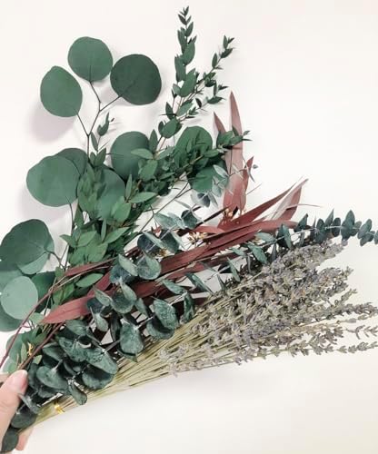 Natural Dried Flower Rack, Dried Flower Wall Hanging for Boho Farmhouse Wall Decor, Eucalyptus Dried Herb Rack, Greenery Hanging Plants for Kitchen, Bedroom, Living Room, Leaves