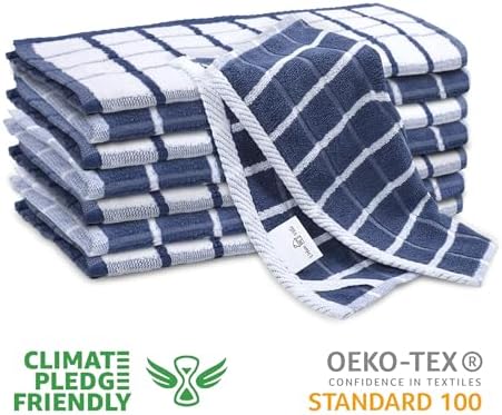 Urban Villa Kitchen Towels Cotton Dish Towels 12”x12” (Set of 6) Blue White