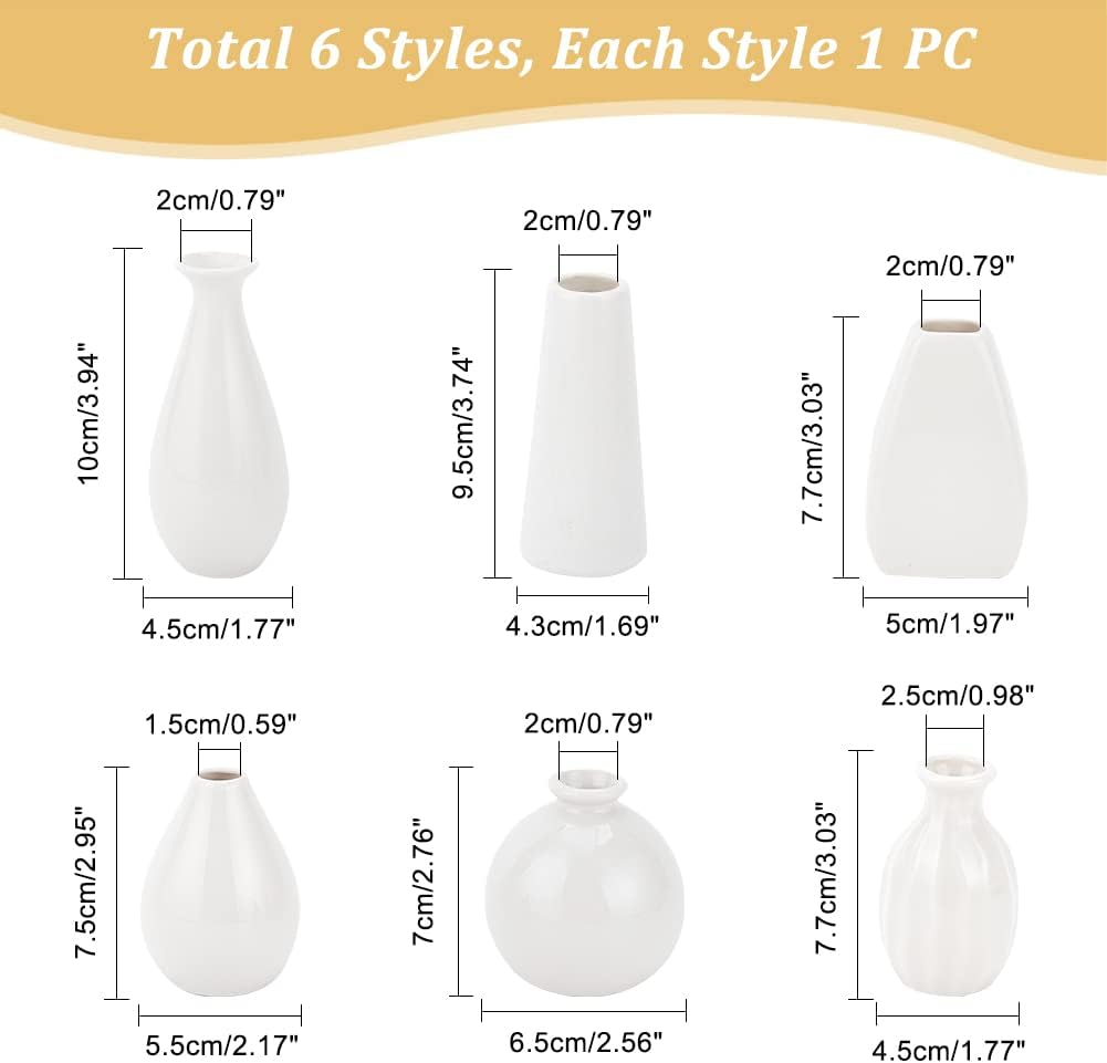 6 Styles Mini Ceramic Decor Vases Set / White-6 Styles