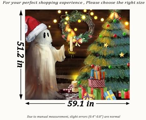 QGHOT Christmas Tapestry Wall Hanging Christmas Tree Backdrop Cute Ghost Wall Decor Xmas Holiday Tapestries for Kids Bedroom Living Room Dorm Party Decoration