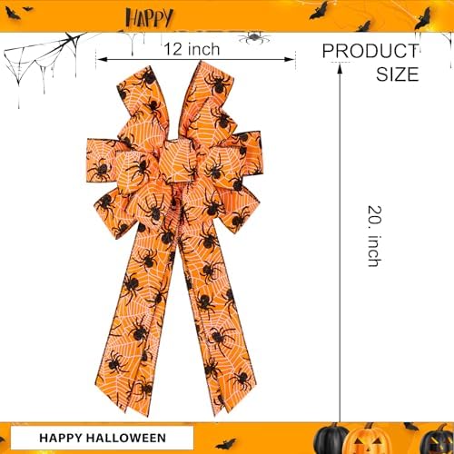 2PCS Halloween Bows for Wreath Large Halloween Bow with Spider Web Pattern
