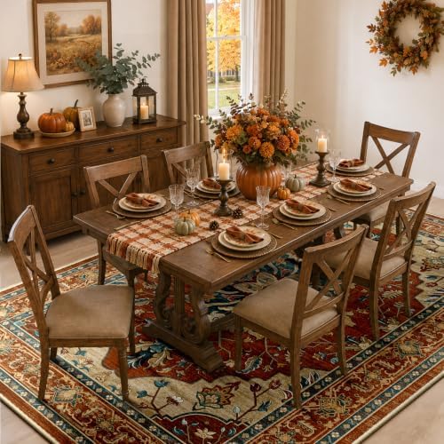 RELEANY Washable Area Rug, Large 9'x12', Red/Orange/Blue/Brown