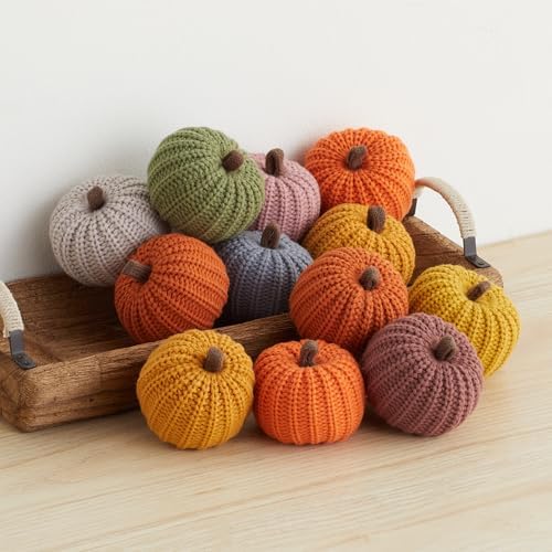 Set of 12 Small 3 inch Knit Pumpkins (Small Knit Assorted 12)