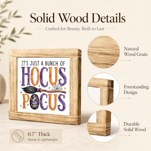 Halloween Wooden Sign, Witch Broom and Cauldron Tabletop Decor
