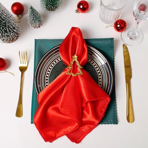 Christmas Napkin Rings Set of 12, Gold Christmas Tree Napkin Holder Rings with Hollow Tree Designe for Xmas Party Family Gatherings Home Kitchen Dinner Table Setting