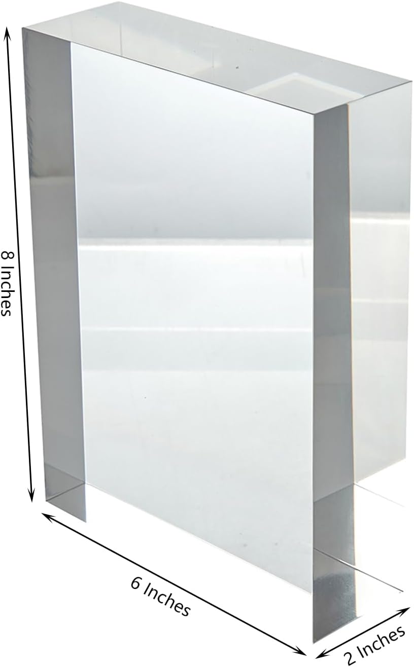 CiaoHER 2in Solid Acrylic Cube Display Block 2"x6"x8" | 2in Thickness, Clear Polished, Pedestal Stand Riser, Solid