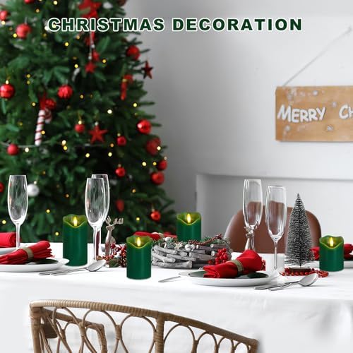 Green Flameless Candles Set of 3, Christmas LED Candles with Remote & Timer