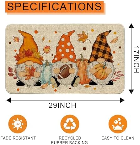 Hexagram Fall Door Mat 17x29, Fall Doormat Outdoor, Autumn Gnome Mats