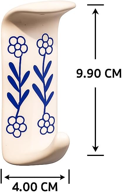 Boho Ceramic Adhesive Wall Hooks / White & Blue Style 4