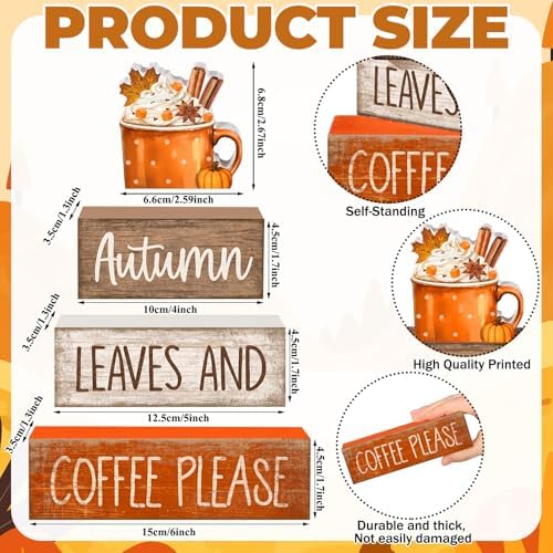Lineshading 4 Pcs Fall Coffee Table Decor for Home, Wooden Hot Cocoa Signs