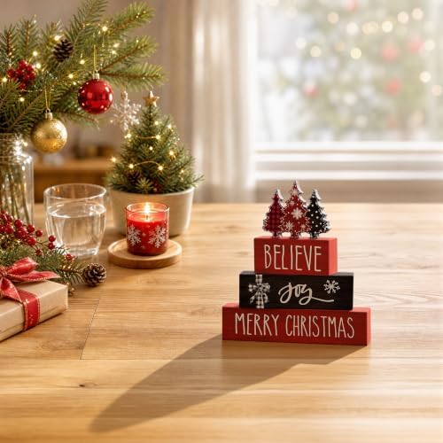 Smile 4 Pcs Merry Christmas Signs, Wooden Tabletop Decor