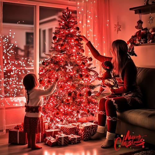 JMEXSUSS 400 LED Red Christmas Lights, 132ft String Lights Plug in