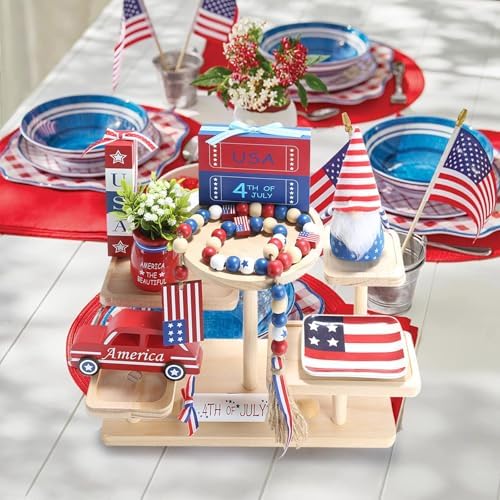 4th of July Decorations 8 Pcs Patriotic Tiered Tray Decor Set