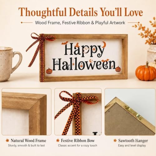 Happy Halloween Sign Pumpkin Bat Ghost Wall Table Shelf Home Decor