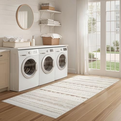 Nakagishi Boho 2x6 Runner Rug Machine Washable Rugs Non Slip Beige/Brown
